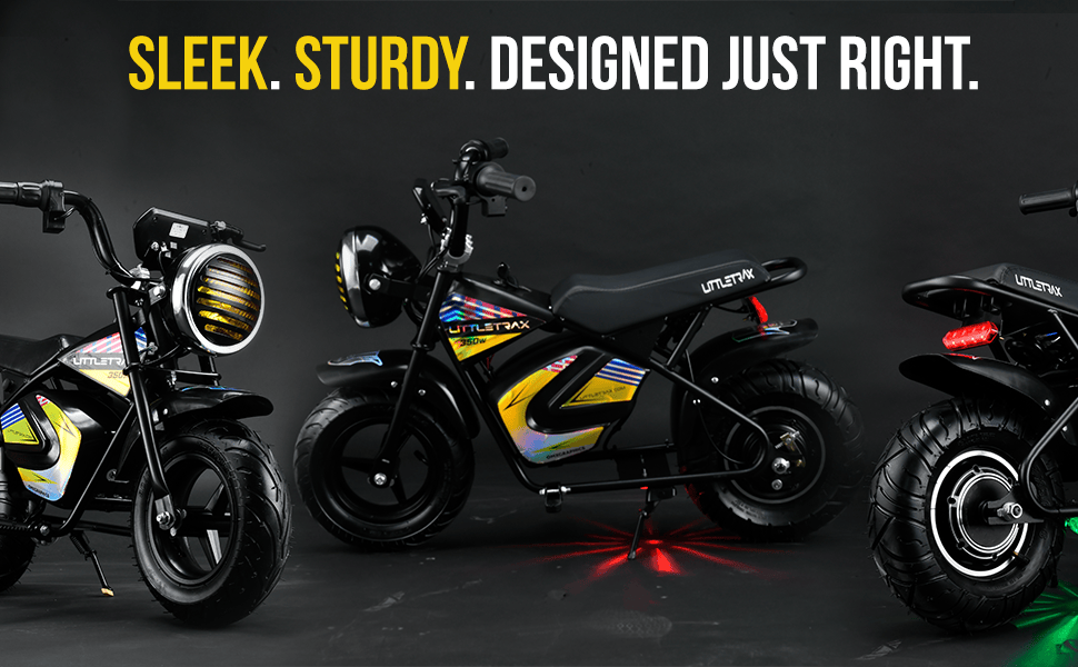 Littletrax 350W Kids Electric Bike – Ages 3 to 12+ ride on mini monkey bike - 3 speed, Bluetooth music, horn, lights, 36v